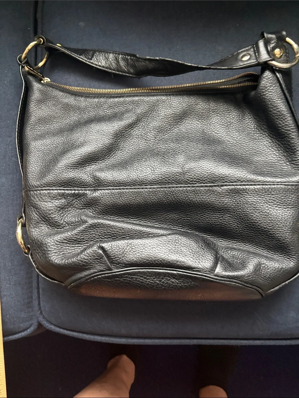 Michael Kors Black Pebbled Leather Shoulder Bag with Gold MK Logo